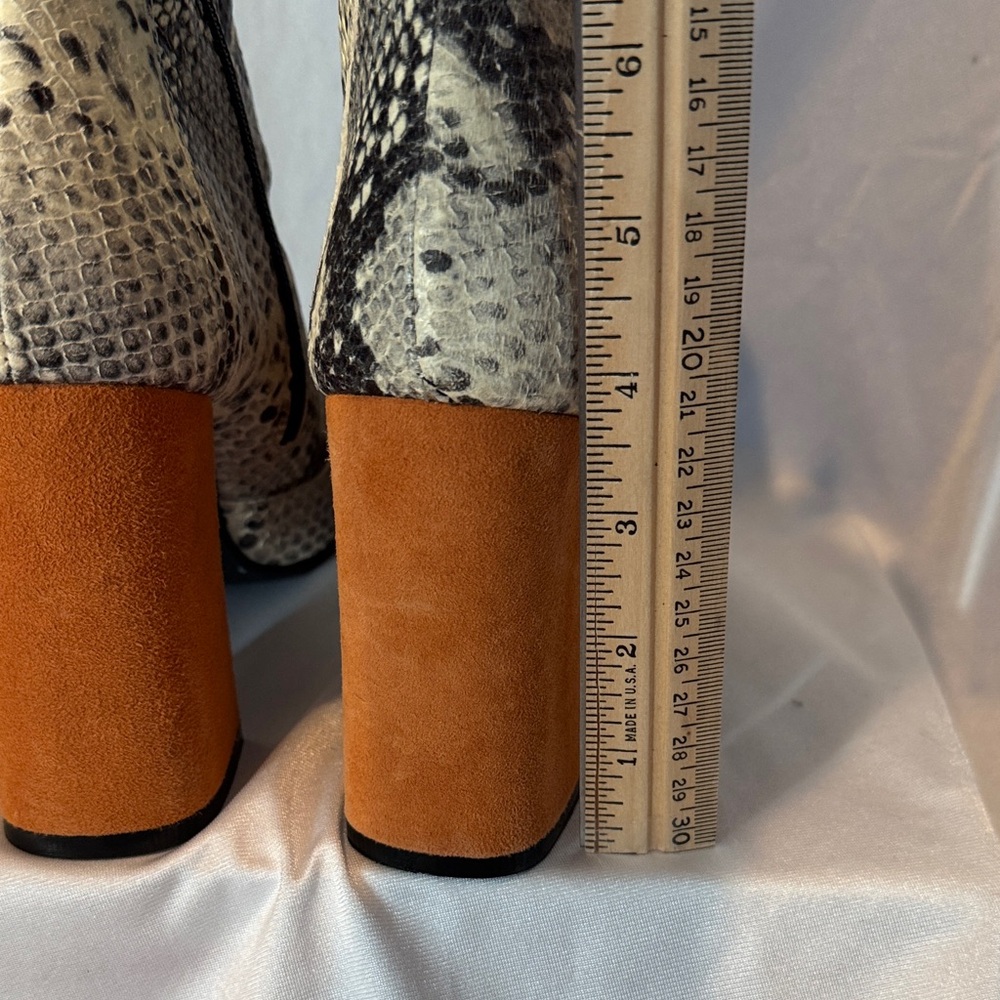 Shellys London Snakeskin Block Heeled Boots with Orange Accents Size 8.5 - Picture 7 of 14